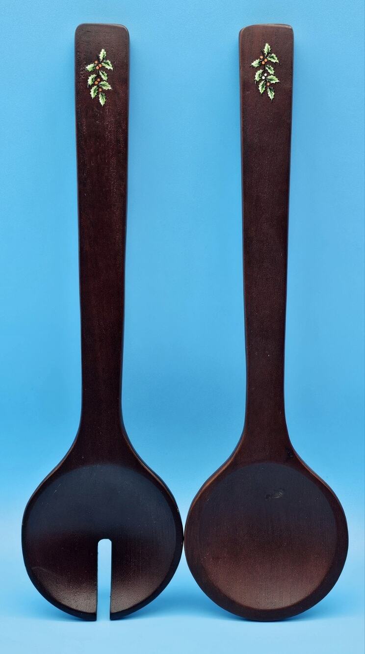 Vintage Christmas Tree Spode Wooden Salad Servers Discontinued Item ~Excellent~